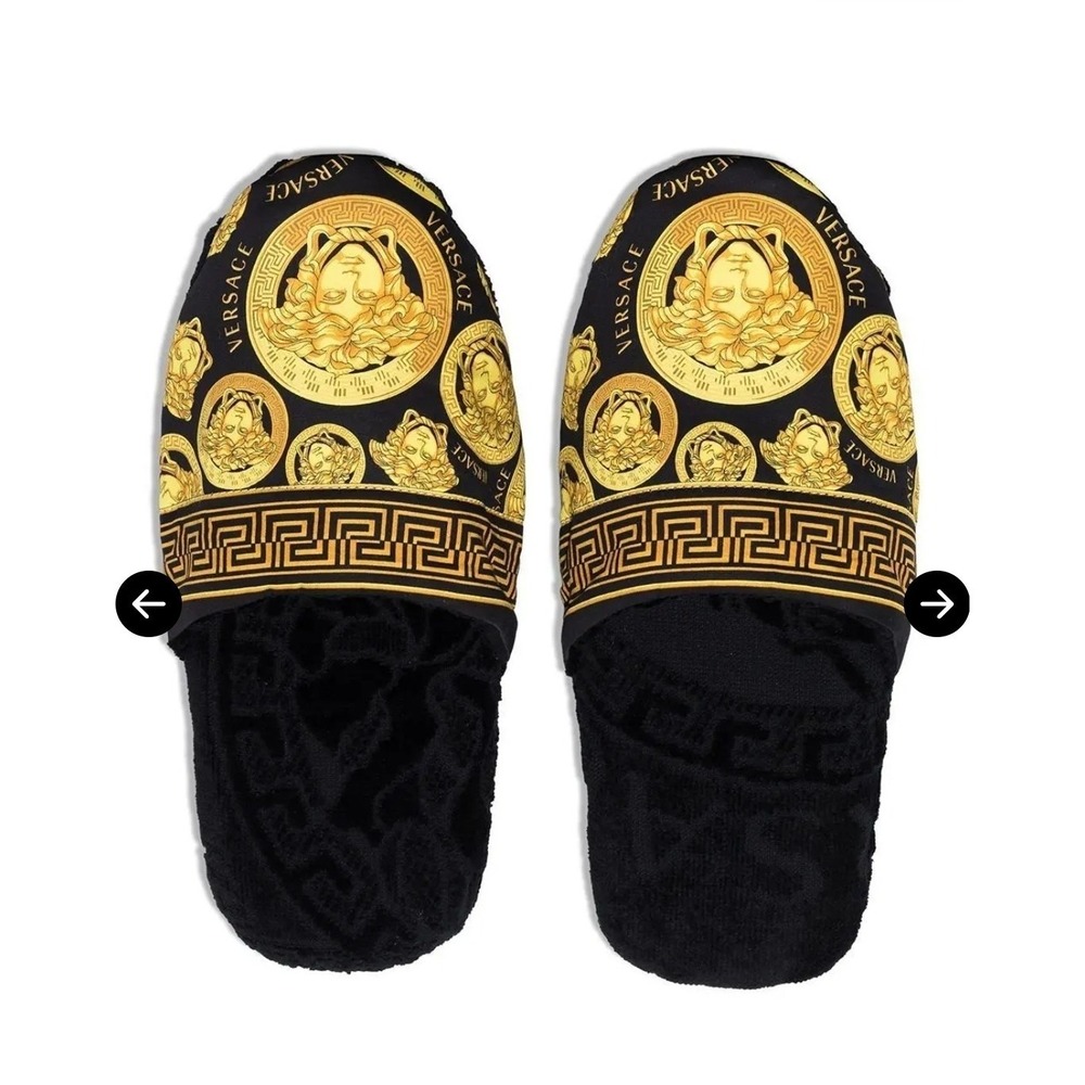 Authentic Versace Baroque Home Slippers Black Gold Medusa Luxury Unisex Size Med